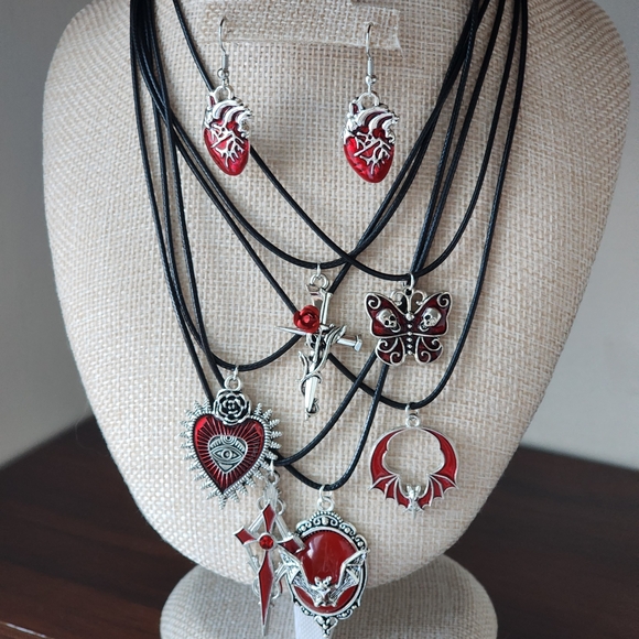 Silver and Red Anatomical Heart Earrings - Picture 6 of 6